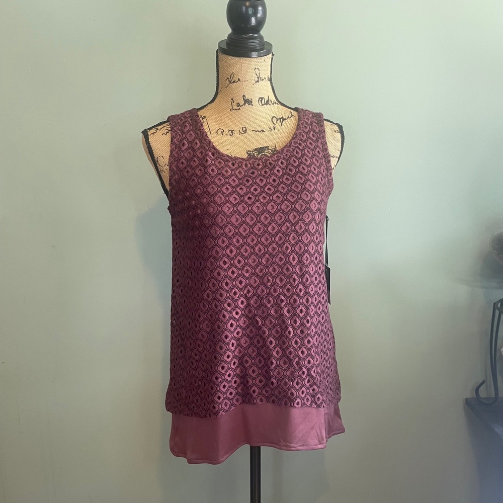 NWT Simply Vera Wang Elegant Romantic Dressy Boho Chic Tank Top Burgundy XS